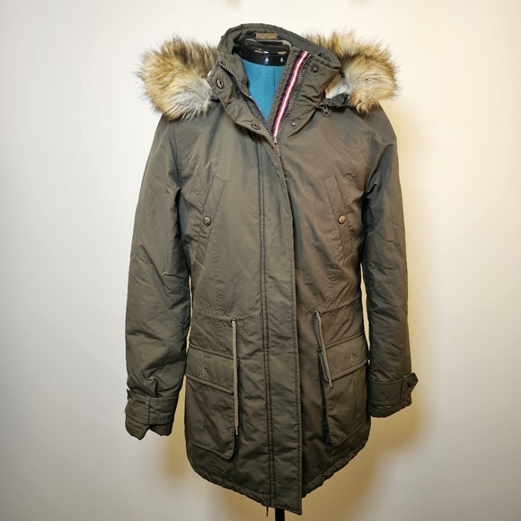 👍Puffa green removable real fur hood anorak winter parka jacket size S US. - Picture 2 of 13